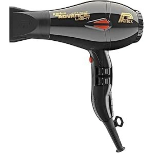 Secador de cabelo profissional Parlux Advance Light preto, leve e potente com 2100W e motor silencioso.
