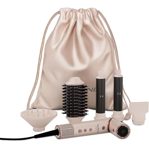 Secador de cabelo Britânia BSD15A rosa com rosê, com motor BLDC, design leve e corpo dobrável.