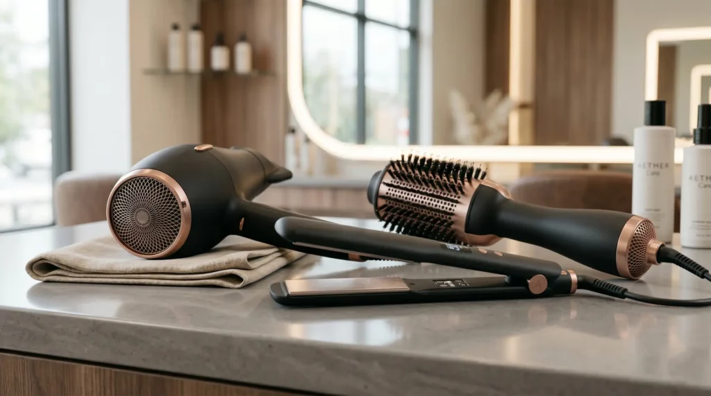 balcão testes com secador de cabelo chapinha escova rotativa